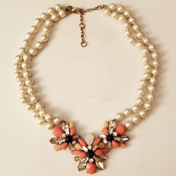 J. Crew Double Strand Faux Pearl Statement Necklace - Picture 1 of 1